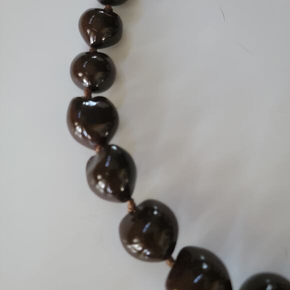 Chunky Brown Shell Necklace Natural Bead Jewelry with Ribbon Tie Boho Statement - Picture 4 of 10